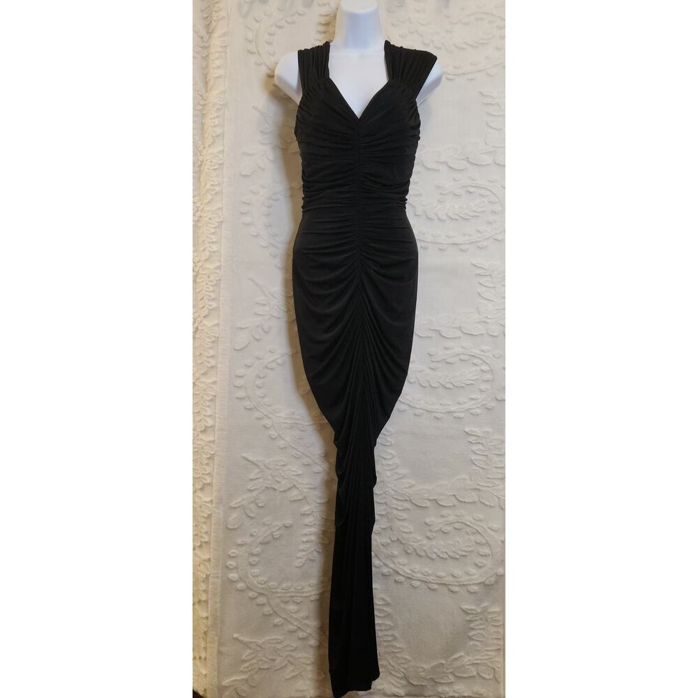 Vintage Emo Goth Glam Formal Jessica McClintock Bodycon Dress Size 10 Black Y2K